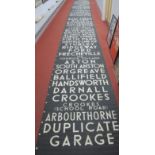 A 1960's Bus/Tram Sign, showing approximately, sixty destinations, white letttering on a black