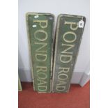 A Mid XX Century Sheffield Street Name Sign - Pond Road, aluminium with white lettering on a green