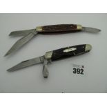 I.X.L. Wostenholm Knife, with three blades, nickel silver bolsters, brass linings and stag scales,