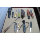 Skinning Knife by Garlands, in sheath, 23cm long; WMI Fallkniven V.G. 10, in case; Solingen Bowie,