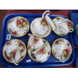 Royal Albert 'Old Country Roses', six tea cups and saucers, jug and sugar bowl, all first quality.