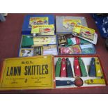 Two Boxed No 2 Bayko Building Sets, (contents unchecked), along with a boxed B.G.L lawn skittle set,