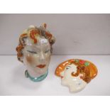 An Art Deco Style Wall Mask, Chelsea Works Burslem, along with another bust of a female in Art