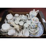 Coalport 'Flourish' Pattern Coffee Service, blue and white plates, china tea service.