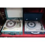 A Vintage Westminster Portable Record Player, in a blue case, together with a Portogram Ltd portable