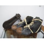 Football Boots Early to Mid XX Century, size 3 hard leather toe cap and sole, soft black leather
