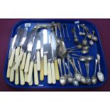 Hallmarked Silver Teaspoons, plated cutlery, polished hardstone finial coffee spoons, knives