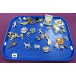 Assorted Costume Jewellery, including flowers, luckenbooth style, pheasant, fogs etc :- One Tray