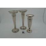 A Pair of Hallmarked Silver Vases, Joseph Gloster, Birmingham 1915, each with pierced rim, on