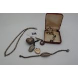 A Large Hallmarked Silver Puffy Heart Pendant, together with a dainty enamel circlet brooch, a