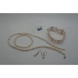 A Modern Fresh Water Pearl Bead Necklace, with matching necklace and earrings; together with a