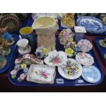 Sylvac Rabbit Jug, Bratby mug, Mason's clock, Crown Derby and other pin trays, posies:- One Tray.