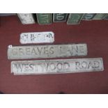 Mid XX Century Sheffield Street Name Sign - Greaves Lane, aluminium with black lettering on a