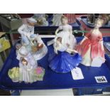Royal Doulton Figurines, 'Debbie', 'Amanda', 'Elaine', 10cm high 'Granny's Heritage', and 'Caught