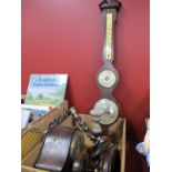 A Pair of 1920's Oak Barley Twist Candlesticks, Tazza, clock barometer.