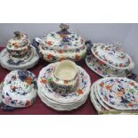 A XIX Century Ironstone China Dinner Ware, or approximately twenty pieces in the Imari palette