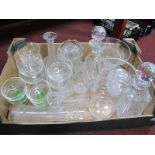 A Doulton Decanter, two dimpled decanters, sundaes, other glassware:- One Box.