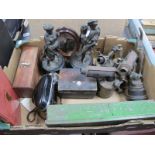 Brass Blow Lamps, spelter figures, etc:- One Box