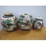 A Pair of Early XX Century Japanese Ginger Jars, one lacking cover, plus a similar smaller jar and