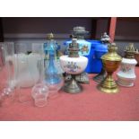 Six Various Oil Lamps, with funnels:- Two Boxes.