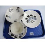 The Beatles, pottery bowl 17cm wide, plate, cup and saucer.