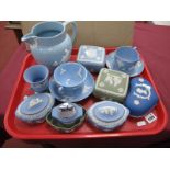 Wedgwood,Jasper Ware China, in varying colours, Queens ware jug:- One Tray.