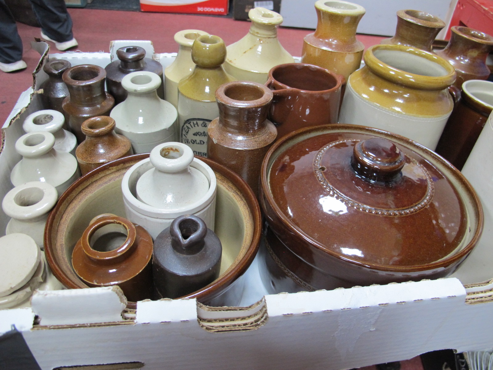 Stoneware Jars and Bottles, including Heath & Smith, Doncaster, Doulton:- One Box.