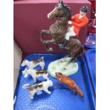 Beswick Huntsman on Rearing Horse No 868, 24.5cm high. three damaged hounds and fox.