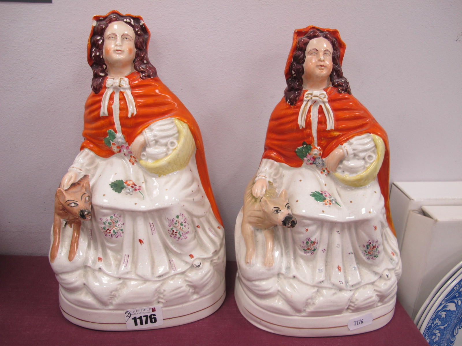 Two Little Red Riding Hood XIX Century Staffordshire Pottery Figure Groups, 26.5cm high.