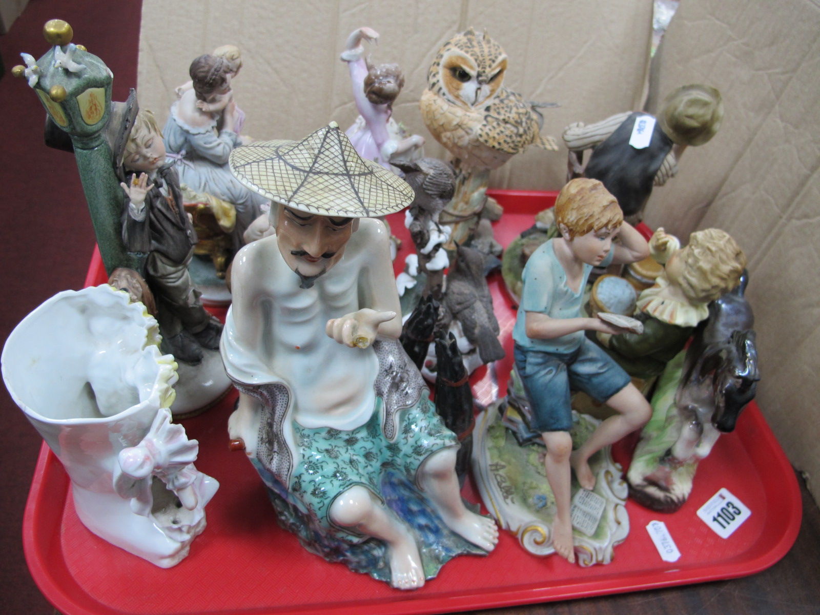 Capodimonte, Country Artists, Danbury Mint, and other figurines:- One Tray.