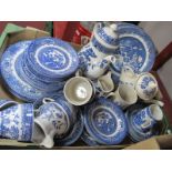 A Quantity of Blue and White Dinner and Teaware, to include Willow, Churchill, Broadhurst, John