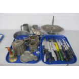 Assorted EPNS and Pewter Pieces, including a quantity of kitchen knives, etc :- Two Trays