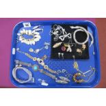 Assorted Costume Jewellery, including marcasite and other bracelets, inset and other brooches,