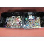 Two Boxes Containing A Quantity of Assorted Costume Jewellery, including bead necklaces, bangles,