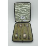 A Set of Four Hallmarked Silver Apostle Spoons, (60 grams) in fitted case.
