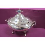 An American Meriden Britannia Company Plated Soup Tureen, (stamped marks rubbed) of plain oval