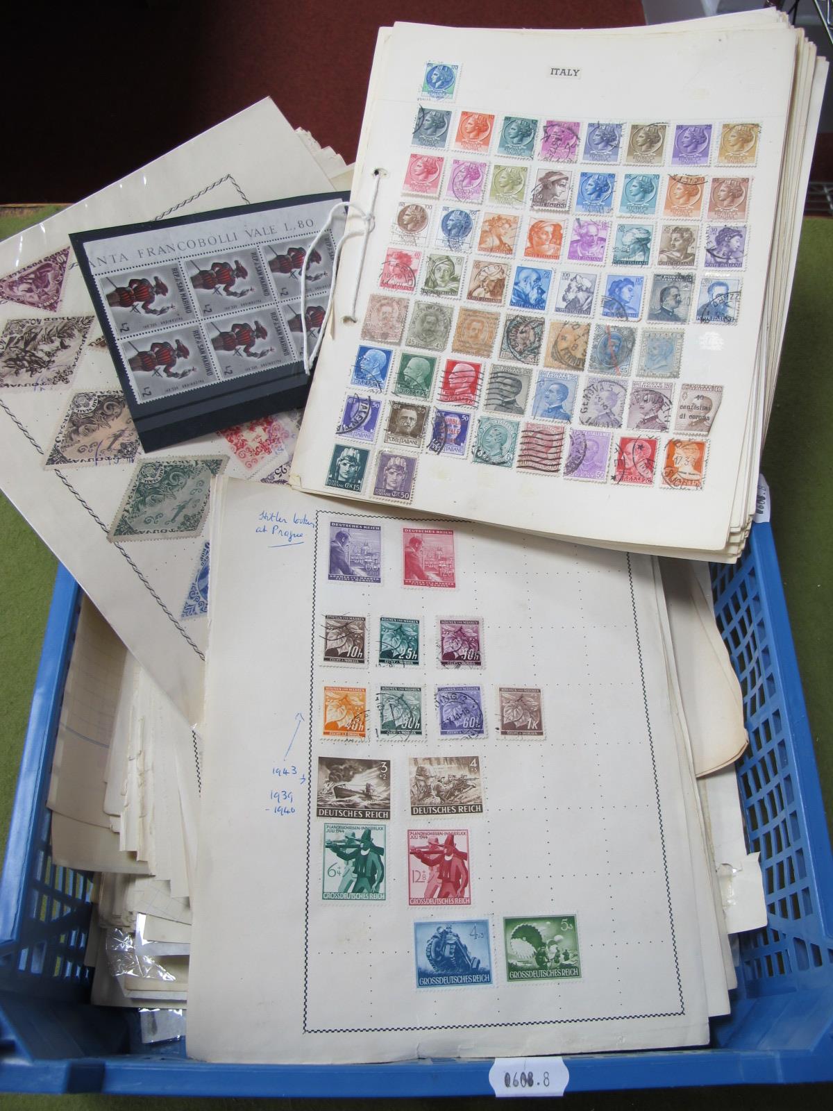 A Large Number of World Stamps, on album pages, including USA, South America, Europe, etc, thousands