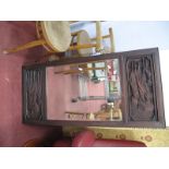 A Chinese Hardwood Framed Rectangular Wall Mirror, with flanking junk boat scenes, 53 x 113cm.
