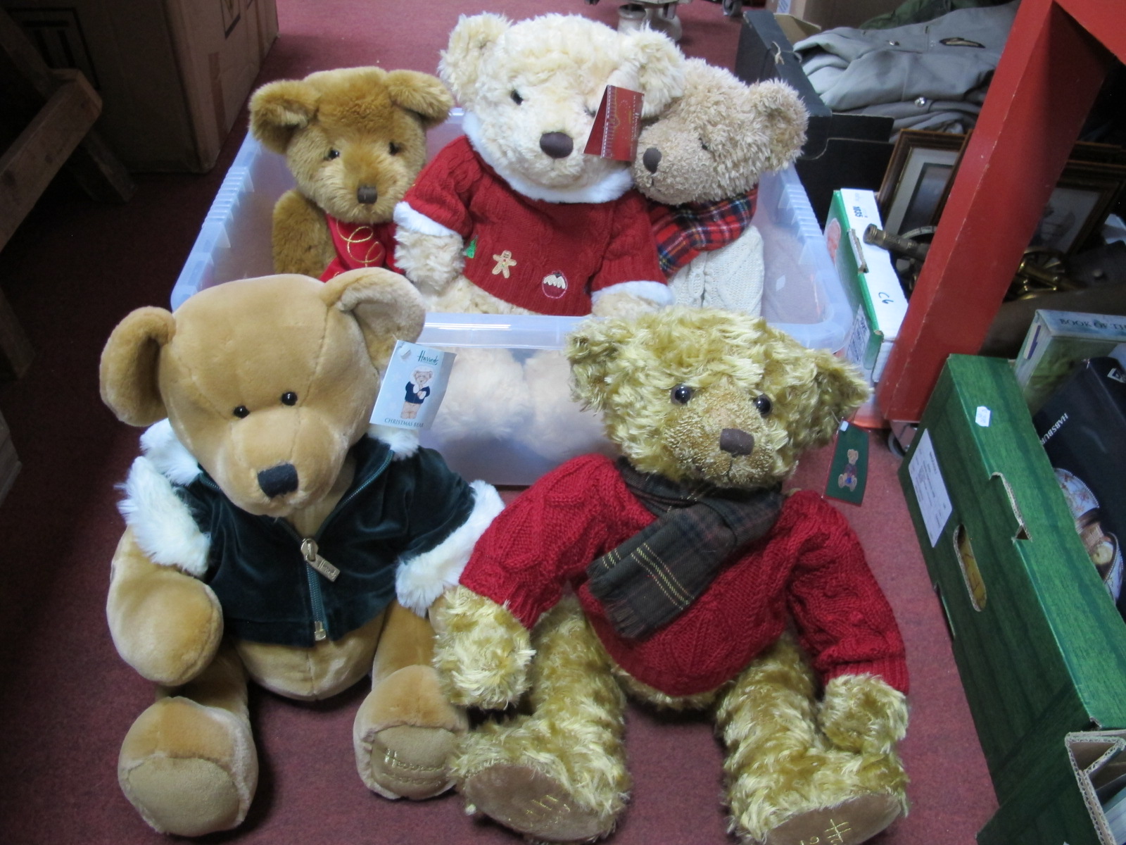 Five Harrods Christmas Bears, to include '2001', '2005', '2002', '2009', and '1997':- One Box