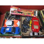 Seven Plastic Radio/Remote Controlled Toy Vehicles, by Zap Toys, Dickie and other, including