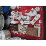 A Quantity of Mid XX Century Crested Ware, (sixteen pieces). plus a vintage pegboard, draughts,