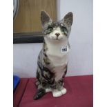 A Winstanley Pottery Tabby Cat, seated 33cm high.