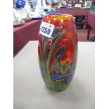 Anita Harris 'Dragonfly and Bullrush' Skittle Vase, gold signed, 17cm high.