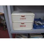 Tala Cakes and Bread Metal Cabinet, with red lettering, four handles on cream ground, featuring drop