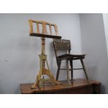 A Yugoslavian Slat Back Chair, lectern, invalid table, small brass easel. (4).