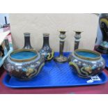 Oriental, Closonne pair of Jardiniere's, 13cm diameter, pair of bulbous vases, pair of