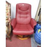 Red Leather Swivel Easy Chair, on octagonal base.