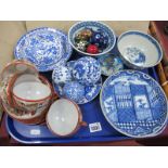 Oriental Chinese Blue & White Circular Dish, 20cm diameter, bowl (repaired) 14.5cm, ceramic balls,
