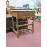 Oak Side Table, with single drawer on block and bobbin supports, 68.5cm wide.