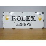 Rolex/Enamel Sign, white with black lettering, gold Rolex logo's, 60 x 24cm.